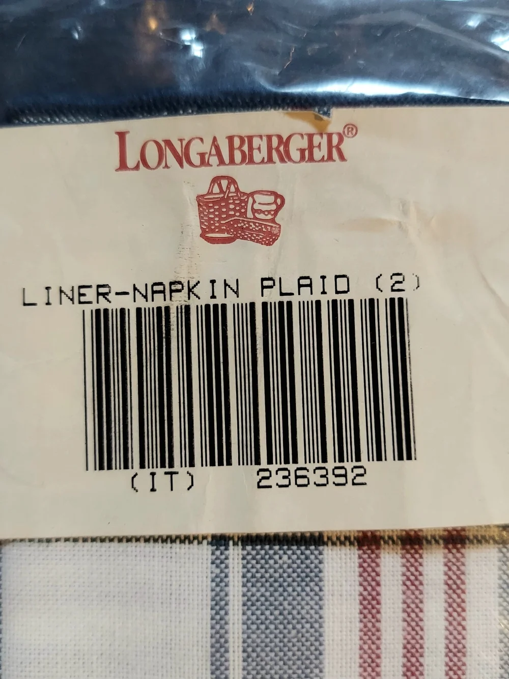 NEW Vintage Longaberger Set of 2 Liners in Plaid for baskets (236392) 17x17 in.